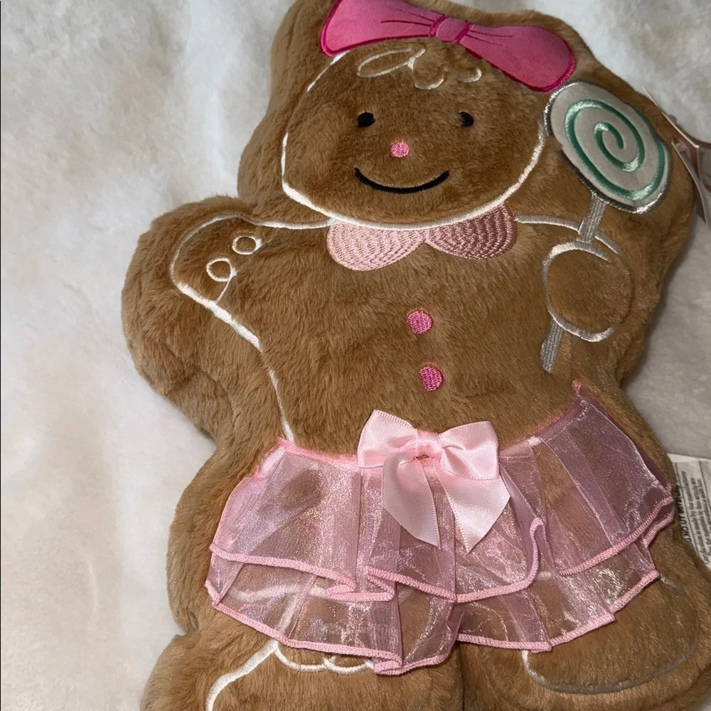 Cupcakes and Cashmere Christmas Faux Fur Gingerbread lollipop Girl Pillow 🍭